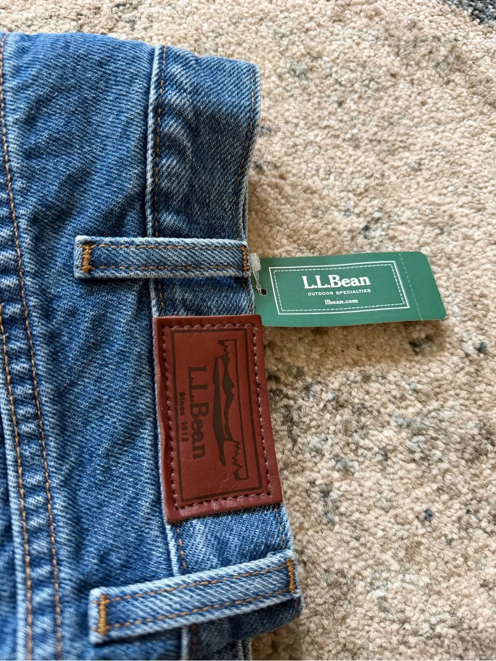 L.L. Bean Men's Blue Denim Jeans with Olive Green Fleece Cuff